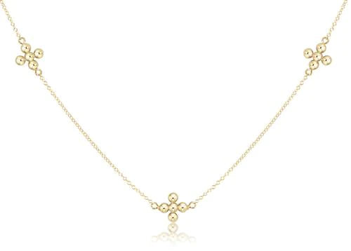 E Newton Classic 17" Gold 2mm Bead Choker Necklace - Signature Cross Charm