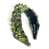 Green & Gold Brocade Headband with Crystals