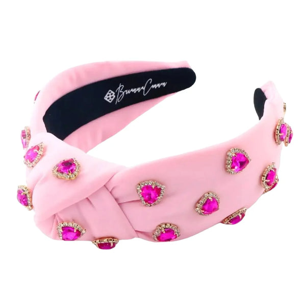 Light Pink Headband with Hot Pink Pavé Crystal Hearts