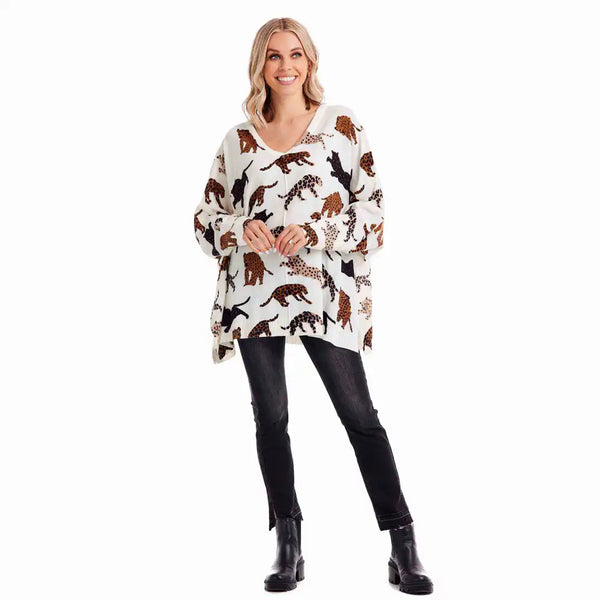 White sales cheetah sweater
