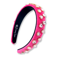 Hot Pink Velvet Headband w/ Heart Crystals