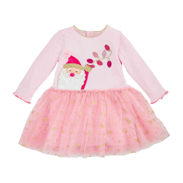 Mud Pie Glitter Pink Santa Mesh Dress