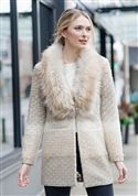 IVORY MARBLE-KNIT SWEATER WITH FAUX FUR COLLAR